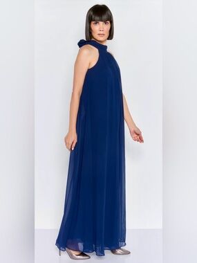 Vince Camuto Navy Blue Halter Tie-Back Wide-Leg Chiffon Jumpsuit Size XS